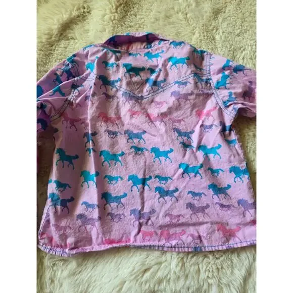 Cowgirl Hardware Pink Colorful Ombre Horses Pearl Snap Western shirt size 2t - Picture 7 of 8